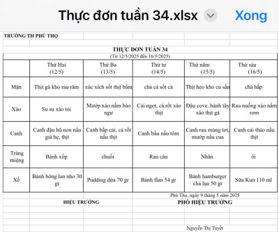 THỰC ĐƠN TUẦN 35 (Từ 19/5/2025 đến 23/5/2025)