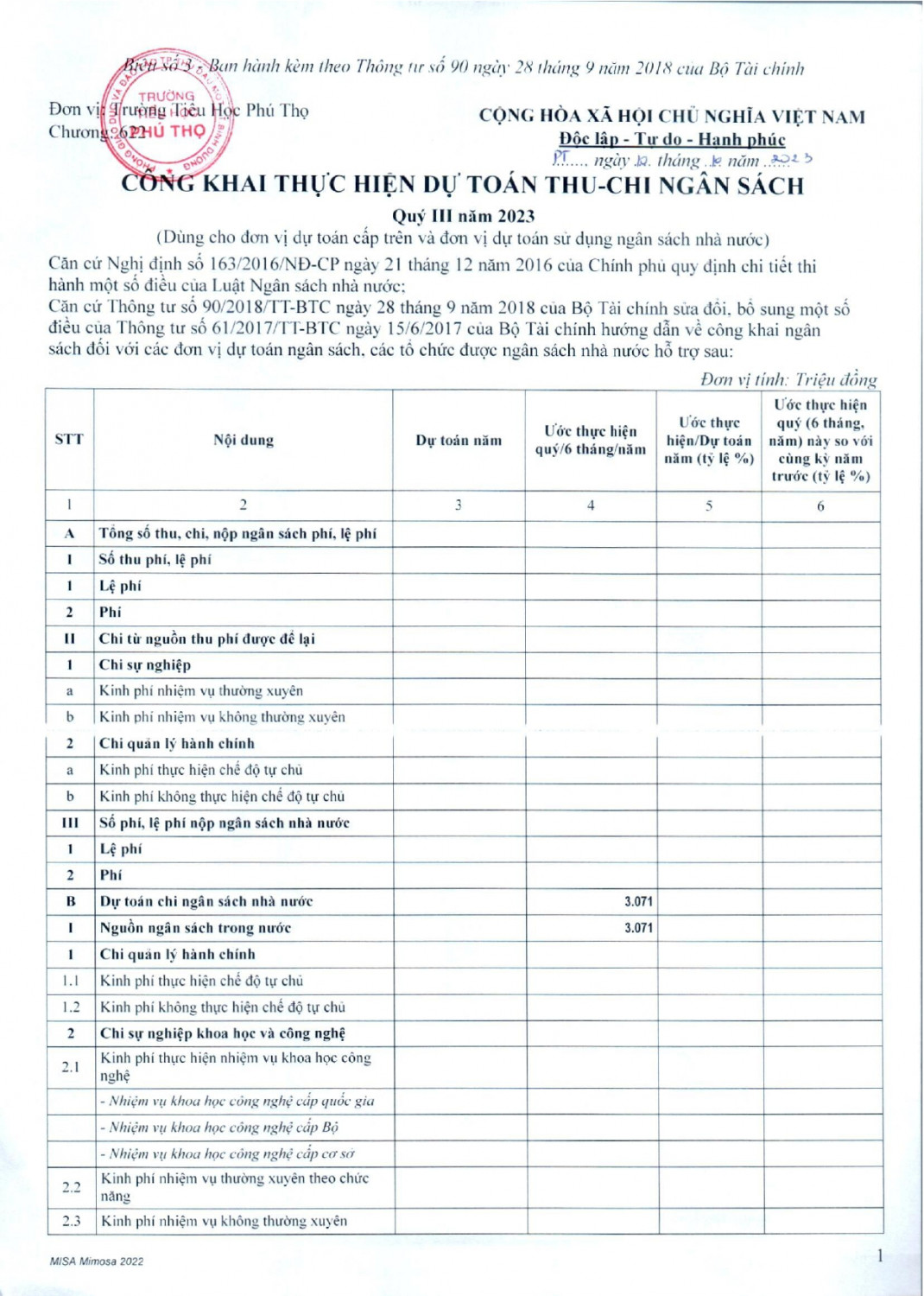 QD CONG KHAI DU TOAN NS QUYET TOAN THU CHI NS QUI III NAM 2023 0001 page 0002